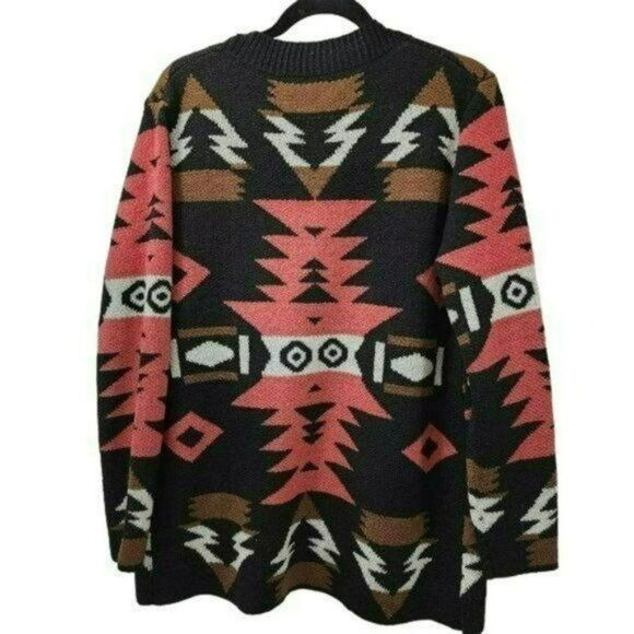 Tribal‎ Western Boho Print Black Pink Oversized Cardigan Lightweight Coat Size M - Picture 4 of 16